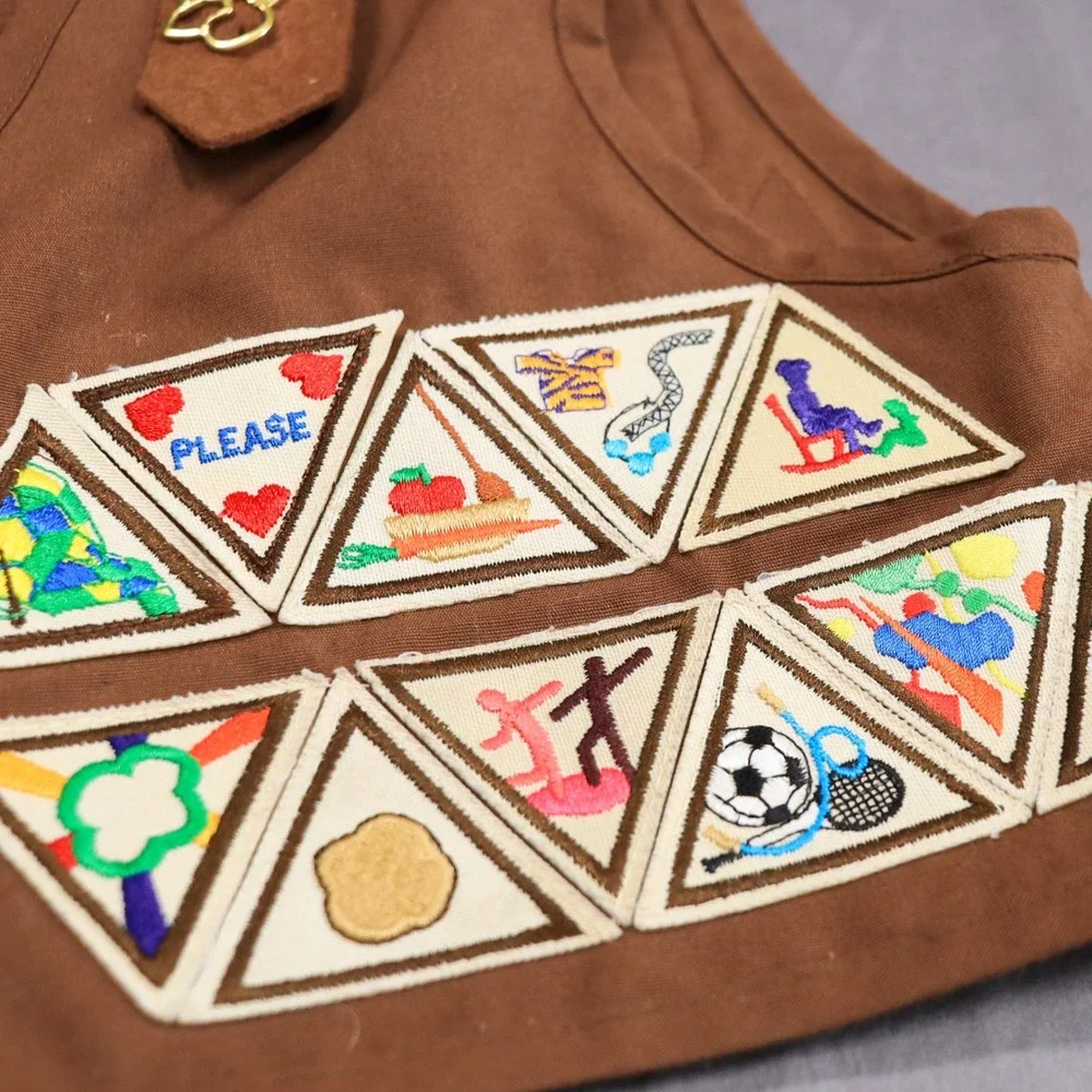 Girl Scouts Brownie Vest Kids Small Brown Arizona Cactus Pine Patches 2112 2000s